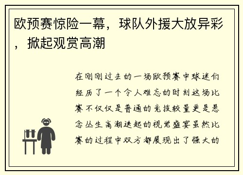 欧预赛惊险一幕，球队外援大放异彩，掀起观赏高潮