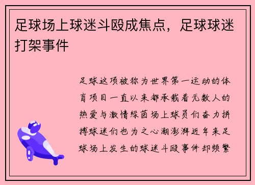 足球场上球迷斗殴成焦点，足球球迷打架事件