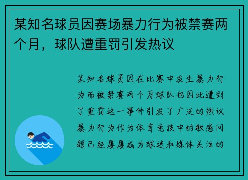 某知名球员因赛场暴力行为被禁赛两个月，球队遭重罚引发热议