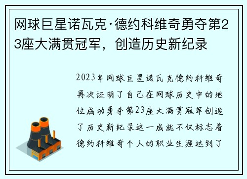 网球巨星诺瓦克·德约科维奇勇夺第23座大满贯冠军，创造历史新纪录